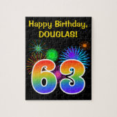 Fun Fireworks + Rainbow Pattern "63" Birthday # Legpuzzel (Verticaal)