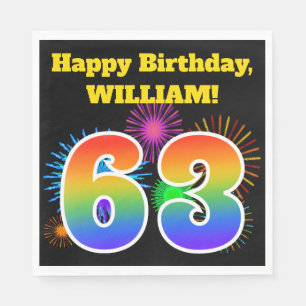 Fun Fireworks + Rainbow Pattern "63" Birthday # Servet