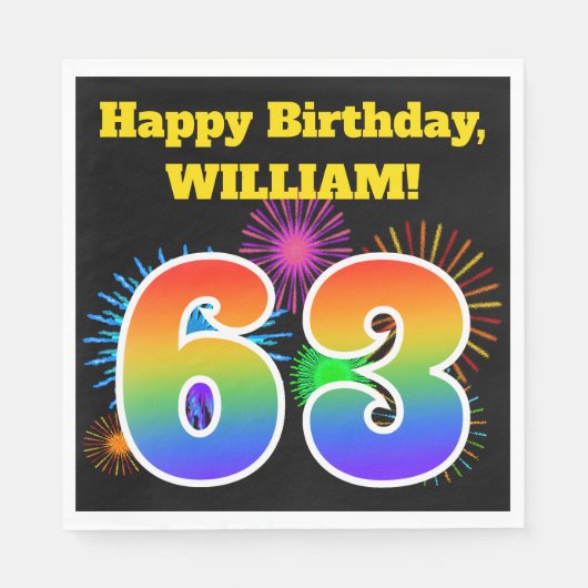 Fun Fireworks + Rainbow Pattern "63" Birthday # Servet (Voorkant)