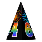 Fun Fireworks + Rainbow Pattern "64" Birthday # Feesthoedjes (Achterkant)