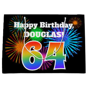Fun Fireworks + Rainbow Pattern "64" Birthday # Groot Cadeauzakje