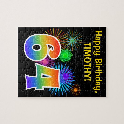 Fun Fireworks + Rainbow Pattern "64" Birthday # Legpuzzel (Horizontaal)