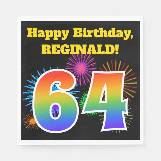 Fun Fireworks + Rainbow Pattern "64" Birthday # Servet (Voorkant)