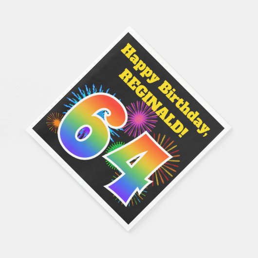 Fun Fireworks + Rainbow Pattern "64" Birthday # Servet (Hoek)