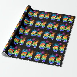 Fun Fireworks + Rainbow Pattern "64" Event Number Cadeaupapier