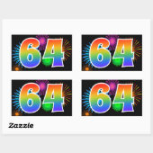 Fun Fireworks + Rainbow Pattern "64" Event Number Rechthoekige Sticker (Vel)