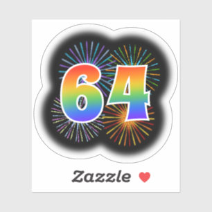 Fun Fireworks + Rainbow Pattern "64" Event # Sticker