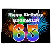 Fun Fireworks + Rainbow Pattern "65" Birthday # Groot Cadeauzakje (Voorkant)