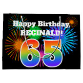 Fun Fireworks + Rainbow Pattern "65" Birthday # Groot Cadeauzakje (Achterkant)