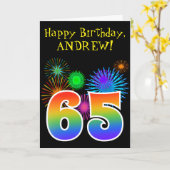 Fun Fireworks + Rainbow Pattern "65" Birthday # Kaart (Gele Bloem)