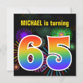Fun Fireworks + Rainbow Pattern "65" Birthday # Kaart (Voorkant)