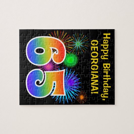 Fun Fireworks + Rainbow Pattern "65" Birthday # Legpuzzel (Horizontaal)