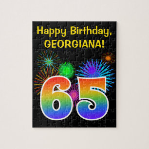 Fun Fireworks + Rainbow Pattern "65" Birthday # Legpuzzel