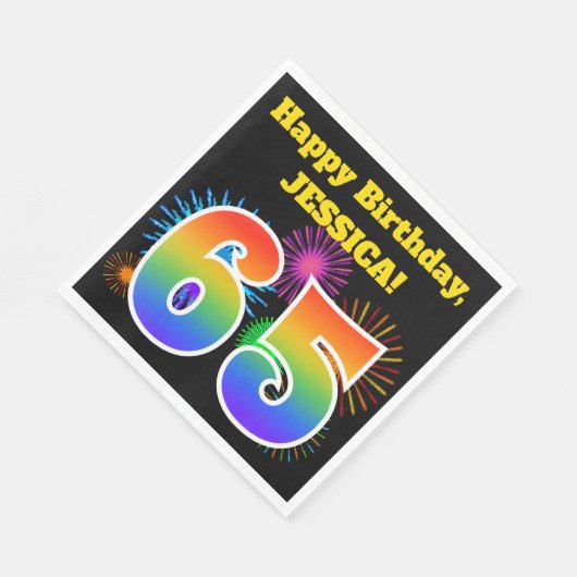 Fun Fireworks + Rainbow Pattern "65" Birthday # Servet (Hoek)