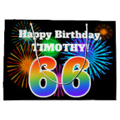 Fun Fireworks + Rainbow Pattern "66" Birthday # Groot Cadeauzakje (Achterkant)