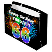 Fun Fireworks + Rainbow Pattern "66" Birthday # Groot Cadeauzakje (Achterkant Gekanteld)