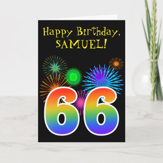 Fun Fireworks + Rainbow Pattern "66" Birthday # Kaart (Voorkant)