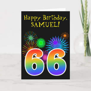 Fun Fireworks + Rainbow Pattern "66" Birthday # Kaart