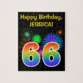 Fun Fireworks + Rainbow Pattern "66" Birthday # Legpuzzel (Verticaal)