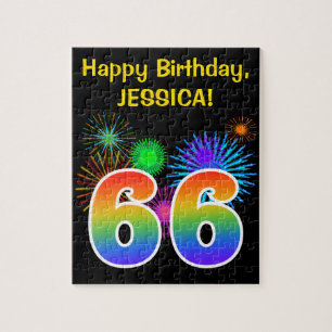 Fun Fireworks + Rainbow Pattern "66" Birthday # Legpuzzel