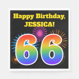 Fun Fireworks + Rainbow Pattern "66" Birthday # Servet