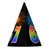 Fun Fireworks + Rainbow Pattern "67" Birthday # Feesthoedjes (Achterkant)