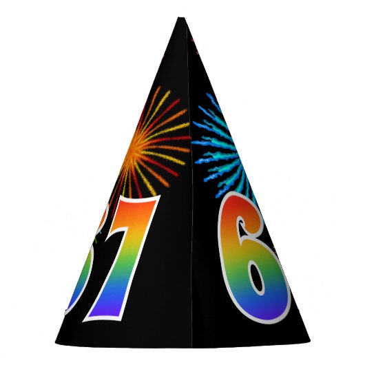 Fun Fireworks + Rainbow Pattern "67" Birthday # Feesthoedjes (Achterkant)