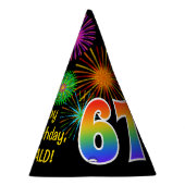 Fun Fireworks + Rainbow Pattern "67" Birthday # Feesthoedjes (Rechts)
