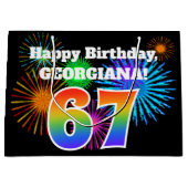Fun Fireworks + Rainbow Pattern "67" Birthday # Groot Cadeauzakje (Voorkant)