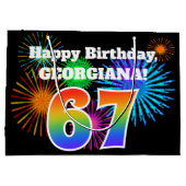 Fun Fireworks + Rainbow Pattern "67" Birthday # Groot Cadeauzakje (Achterkant)