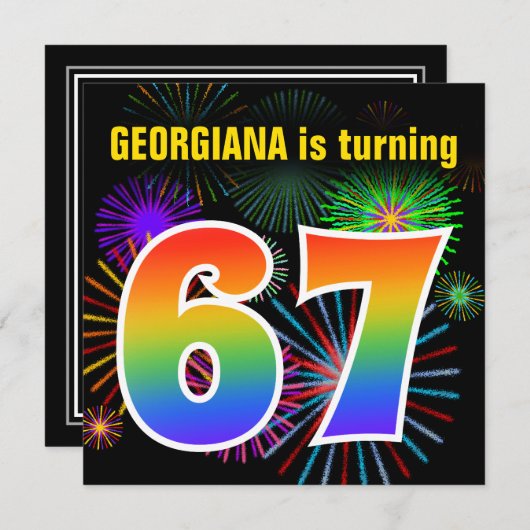 Fun Fireworks + Rainbow Pattern "67" Birthday # Kaart (Voorkant / Achterkant)