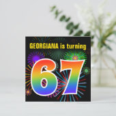 Fun Fireworks + Rainbow Pattern "67" Birthday # Kaart (Staand voorkant)