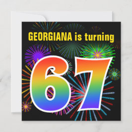 Fun Fireworks + Rainbow Pattern "67" Birthday # Kaart