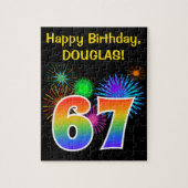 Fun Fireworks + Rainbow Pattern "67" Birthday # Legpuzzel (Verticaal)
