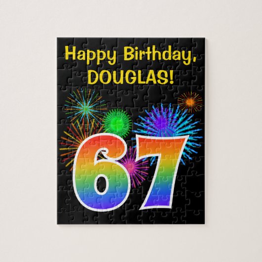 Fun Fireworks + Rainbow Pattern "67" Birthday # Legpuzzel (Verticaal)