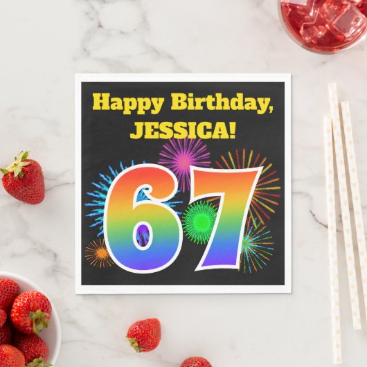 Fun Fireworks + Rainbow Pattern "67" Birthday # Servet (Insitu)