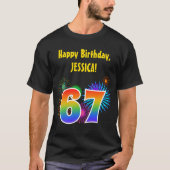 Fun Fireworks + Rainbow Pattern "67" Birthday # T-shirt (Voorkant)