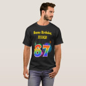 Fun Fireworks + Rainbow Pattern "67" Birthday # T-shirt (Voorkant volledig)