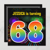 Fun Fireworks + Rainbow Pattern "68" Birthday # Kaart (Voorkant / Achterkant)