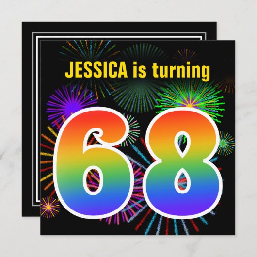 Fun Fireworks + Rainbow Pattern "68" Birthday # Kaart (Voorkant / Achterkant)