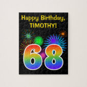 Fun Fireworks + Rainbow Pattern "68" Birthday # Legpuzzel (Verticaal)