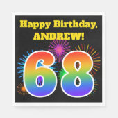 Fun Fireworks + Rainbow Pattern "68" Birthday # Servet (Voorkant)