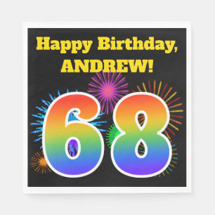 Fun Fireworks + Rainbow Pattern "68" Birthday # Servet