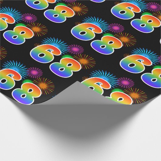 Fun Fireworks + Rainbow Pattern "68" Event Number Cadeaupapier (Hoek)
