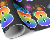 Fun Fireworks + Rainbow Pattern "68" Event Number Cadeaupapier (Rol Hoek)