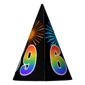 Fun Fireworks + Rainbow Pattern "69" Birthday # Feesthoedjes (Achterkant)