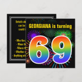 Fun Fireworks + Rainbow Pattern "69" Birthday # Kaart (Voorkant / Achterkant)