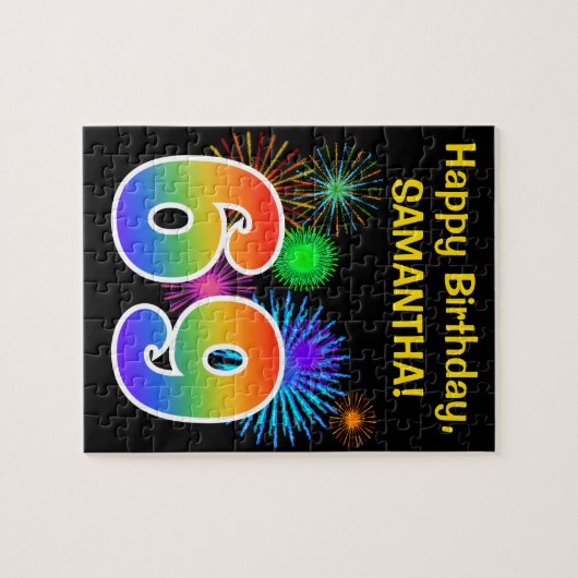 Fun Fireworks + Rainbow Pattern "69" Birthday # Legpuzzel (Horizontaal)