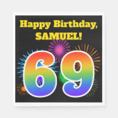 Fun Fireworks + Rainbow Pattern "69" Birthday # Servet (Voorkant)