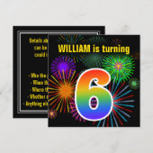 Fun Fireworks + Rainbow Pattern "6" Birthday # Kaart (Voorkant / Achterkant)